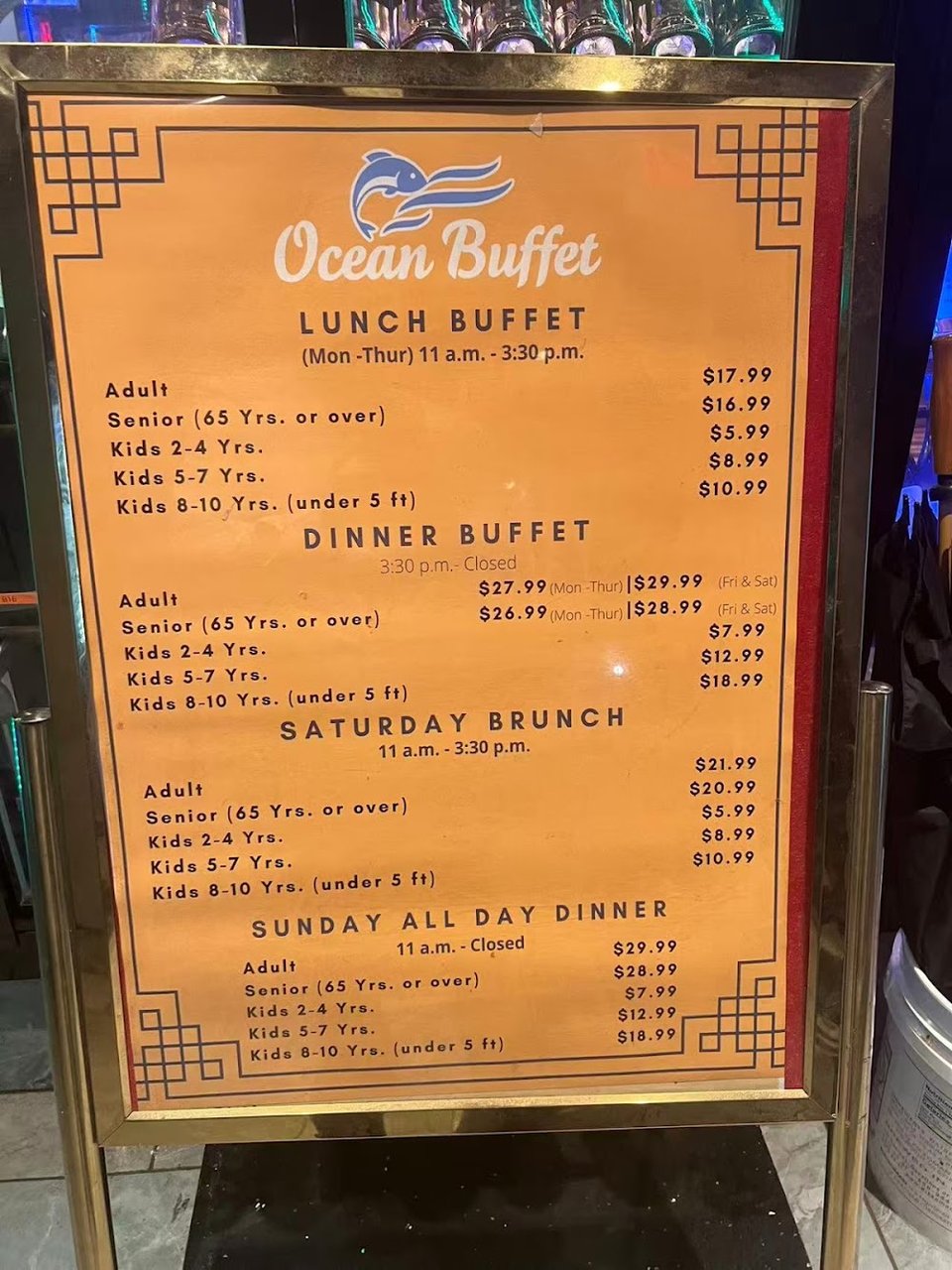 Menu board for lunch buffet hours.